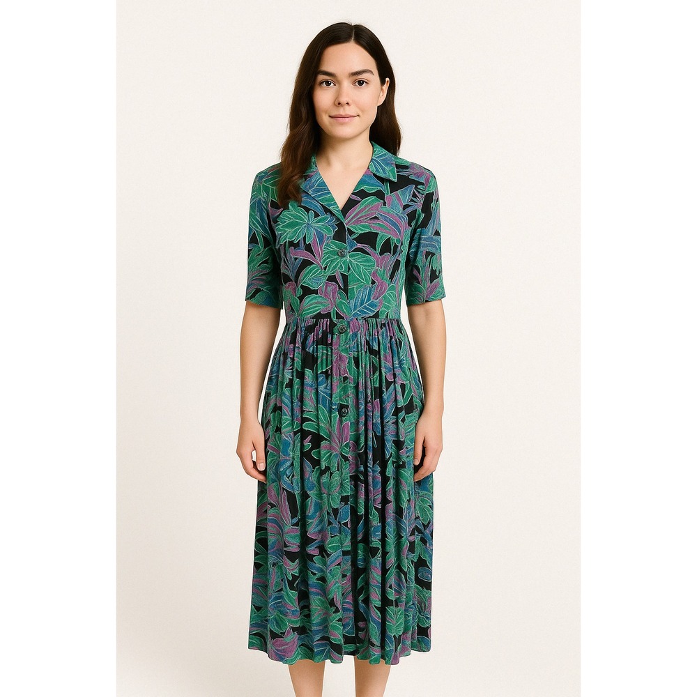 New Aura Button Down Maxi Shirt Dress Women Sz XS Floral Pleated Cottagecore NWT